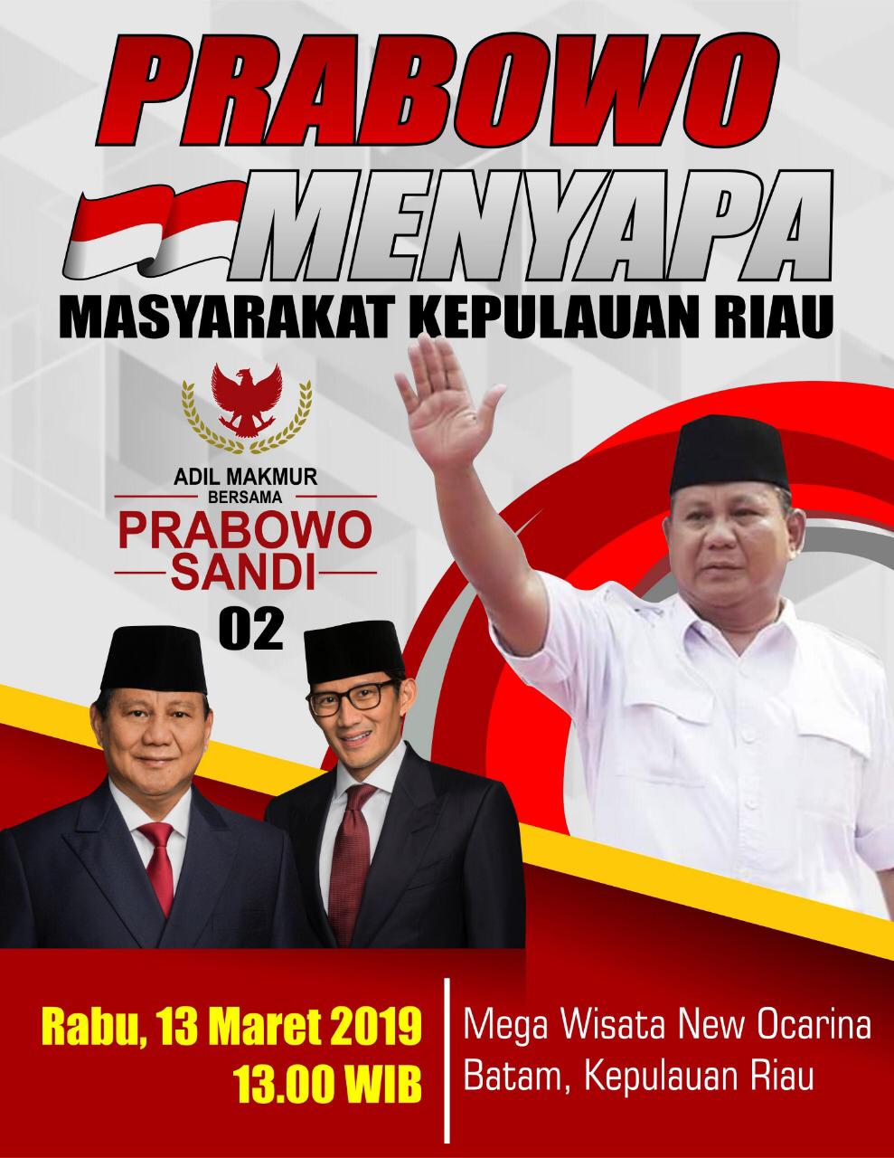 Prabowo Menyapa Masyarakak Kepri, Rabu, 13 Maret 2019