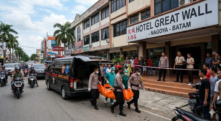 Seorang Warga Negara Asing (WNA) asal Singapura ditemukan meninggal dunia di salah satu kamar Hotel Great Wall, kawasan Nagoya, Kecamatan Lubuk Baja, Kota Batam, Kamis 21 Mei 2026
Foto: Istimewa