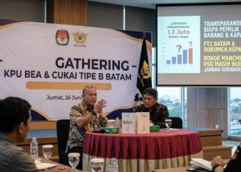 Menjawab pertanyaan wartawan soal pengawasan di pelabuhan-pelabuhan tikus, Kepala Bidang Kepatuhan dan Layanan Informasi Bea Cukai Batam, Setiawan Rosidi, menegaskan pihaknya tidak menempatkan petugas tetap di lokasi-lokasi tersebut.
(26/06/26)
Foto: Media Gathering