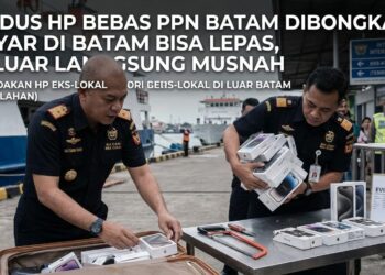Kepala Bidang Kepatuhan dan Layanan Informasi Bea Cukai Batam, Setiawan Rosidi, membongkar modus penyelundupan handphone yang memanfaatkan fasilitas kawasan bebas Batam.
(26/06/26)
Foto: Istimewa/AI