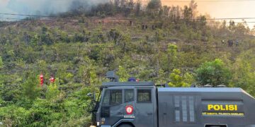 Kebakaran lahan kosong terjadi di kawasan Jalan Trans Barelang, Kelurahan Tembesi, Kecamatan Sagulung, Kota Batam, Sabtu (22/08/26).
Foto: Polresta Barelang