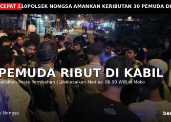 Keributan antar puluhan pemuda di Kelurahan Kabil, Kecamatan Nongsa, berhasil diredam personel Polsek Nongsa setelah mendapat laporan melalui Layanan Polisi 110. Kejadian berlangsung Minggu [30/08/26]
Foto: Istimewa