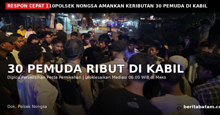 Keributan antar puluhan pemuda di Kelurahan Kabil, Kecamatan Nongsa, berhasil diredam personel Polsek Nongsa setelah mendapat laporan melalui Layanan Polisi 110. Kejadian berlangsung Minggu [30/08/26]
Foto: Istimewa